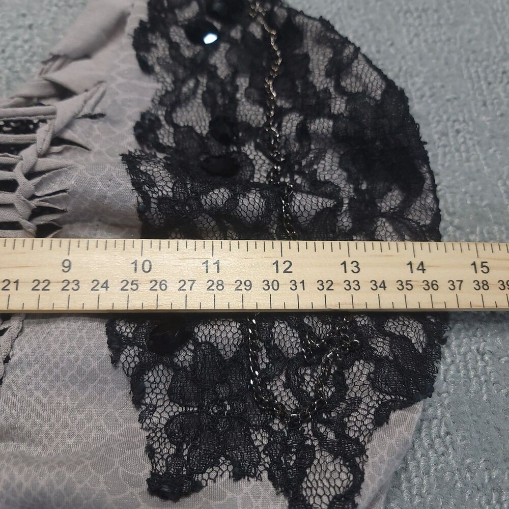 Kimikal Ruched Mini Dress Womens L Grey with Black Lace Stretch - Picture 6 of 9